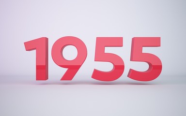 3d rendering red year 1955 on white background