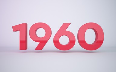 3d rendering red year 1960 on white background
