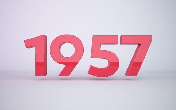 3d rendering red year 1957 on white background