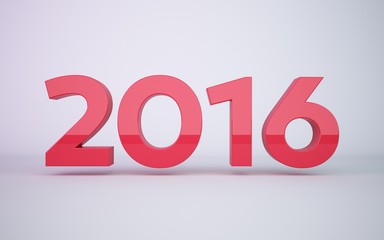 3d rendering red year 2016 on white background