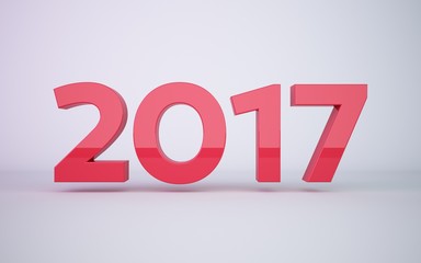 3d rendering red year 2017 on white background