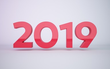 3d rendering red year 2019 on white background