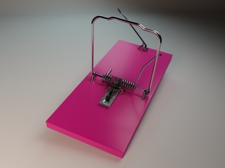 3d rendering pink color wooden mouse trap