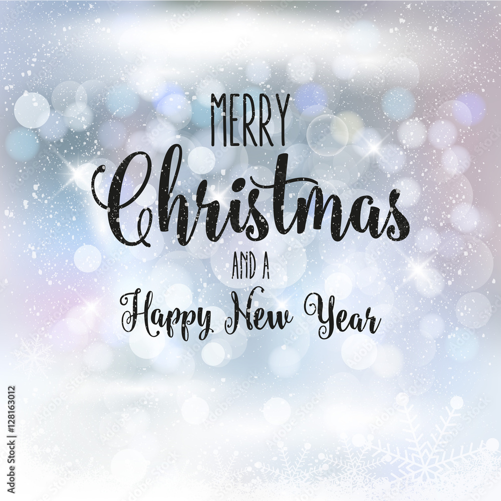 Wall mural merry christmas and happy new year. vector bokeh light background. christmas greeting card.