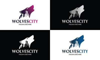 Wolf City logo design template ,Vector illustration