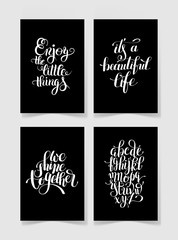 set of four black and white handwritten lettering positive quote