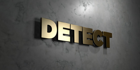 Detect - Gold sign mounted on glossy marble wall  - 3D rendered royalty free stock illustration. This image can be used for an online website banner ad or a print postcard.
