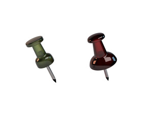 green and red transparent pin isolated on white background and clipping path