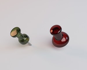 green and red transparent pin isolated on white background and clipping path