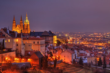 Fototapeta na wymiar Night Prague with gothic Castle, Czech Republic