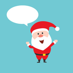 Happy Santa Claus character with speech bubble. Flat style illustration.
