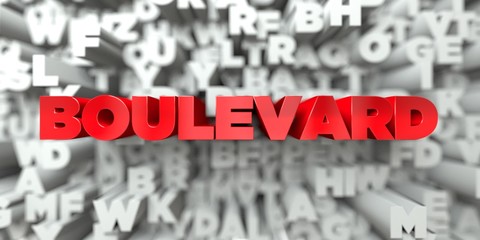 BOULEVARD -  Red text on typography background - 3D rendered royalty free stock image. This image can be used for an online website banner ad or a print postcard.