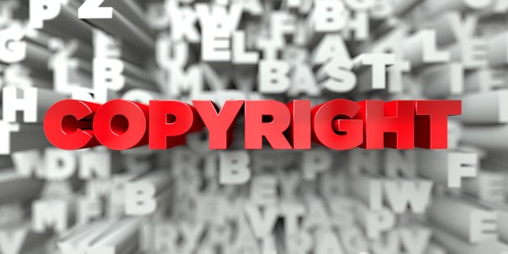 COPYRIGHT -  Red text on typography background - 3D rendered royalty free stock image. This image can be used for an online website banner ad or a print postcard.