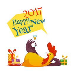 Happy new year 2017 rooster set. Vector illustration with rooster and gifts isolated on white background.