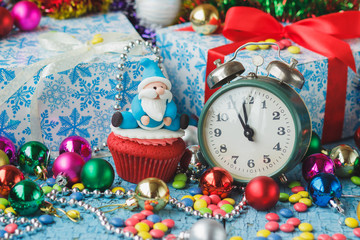 Christmas cupcake with colored decorations