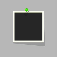 Flat vector photo frame on green pin. Template photo design.Vector illustration in simple style for design and flat motion design