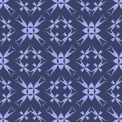 Blue Ornamental Seamless Line Pattern. Endless Texture. Oriental Geometric Ornament