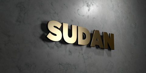 Sudan - Gold sign mounted on glossy marble wall  - 3D rendered royalty free stock illustration. This image can be used for an online website banner ad or a print postcard.