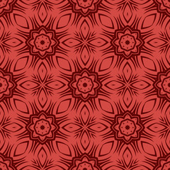 Red Ornamental Seamless Line Pattern. Endless Texture. Oriental Geometric Ornament