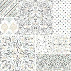 Set of 8 seamless background of blue and gray color in the style of vintage