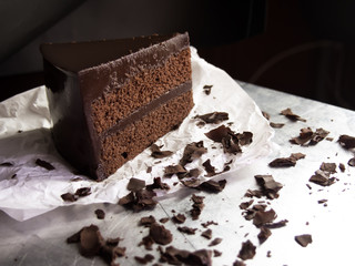 chocolate fudge cake,selective focus