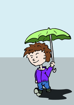 Jongen loopt in de regen