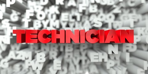 TECHNICIAN -  Red text on typography background - 3D rendered royalty free stock image. This image can be used for an online website banner ad or a print postcard.