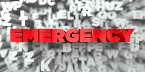 EMERGENCY -  Red text on typography background - 3D rendered royalty free stock image. This image can be used for an online website banner ad or a print postcard. © Chris Titze Imaging