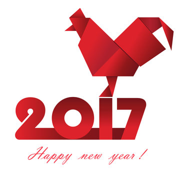 Vector origami rooster - a symbol of 2017