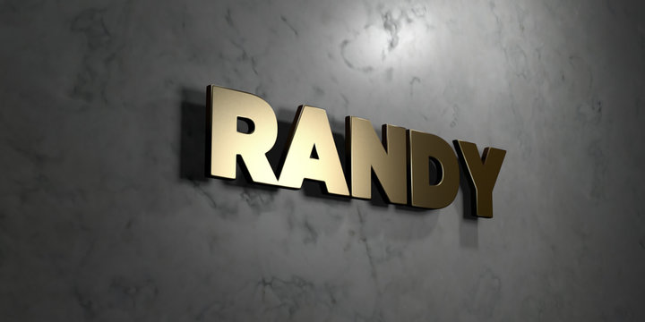 Randy - Gold sign mounted on glossy marble wall  - 3D rendered royalty free stock illustration. This image can be used for an online website banner ad or a print postcard.