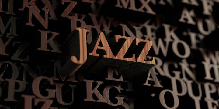 Jazz - Wooden 3D rendered letters/message.  Can be used for an online banner ad or a print postcard.
