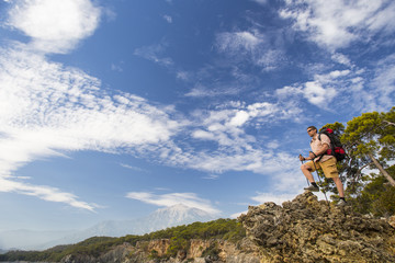 Summer hiking in the mountains.