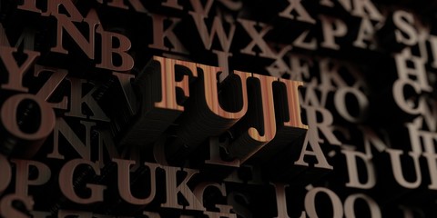 Fuji - Wooden 3D rendered letters/message.  Can be used for an online banner ad or a print postcard.