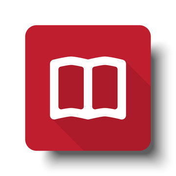 Flat Book web icon on red button with drop shadow