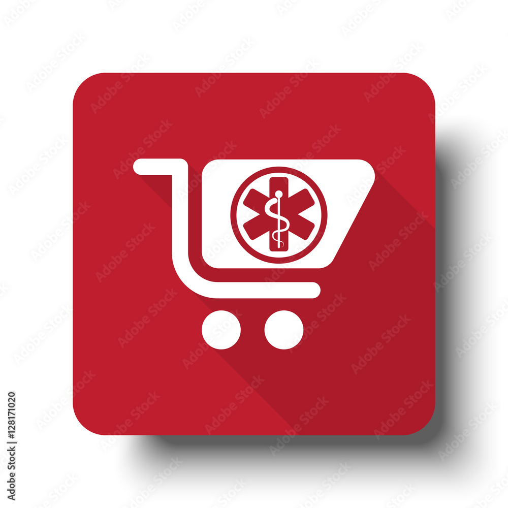 Wall mural flat pharmacy store web icon on red button with drop shadow