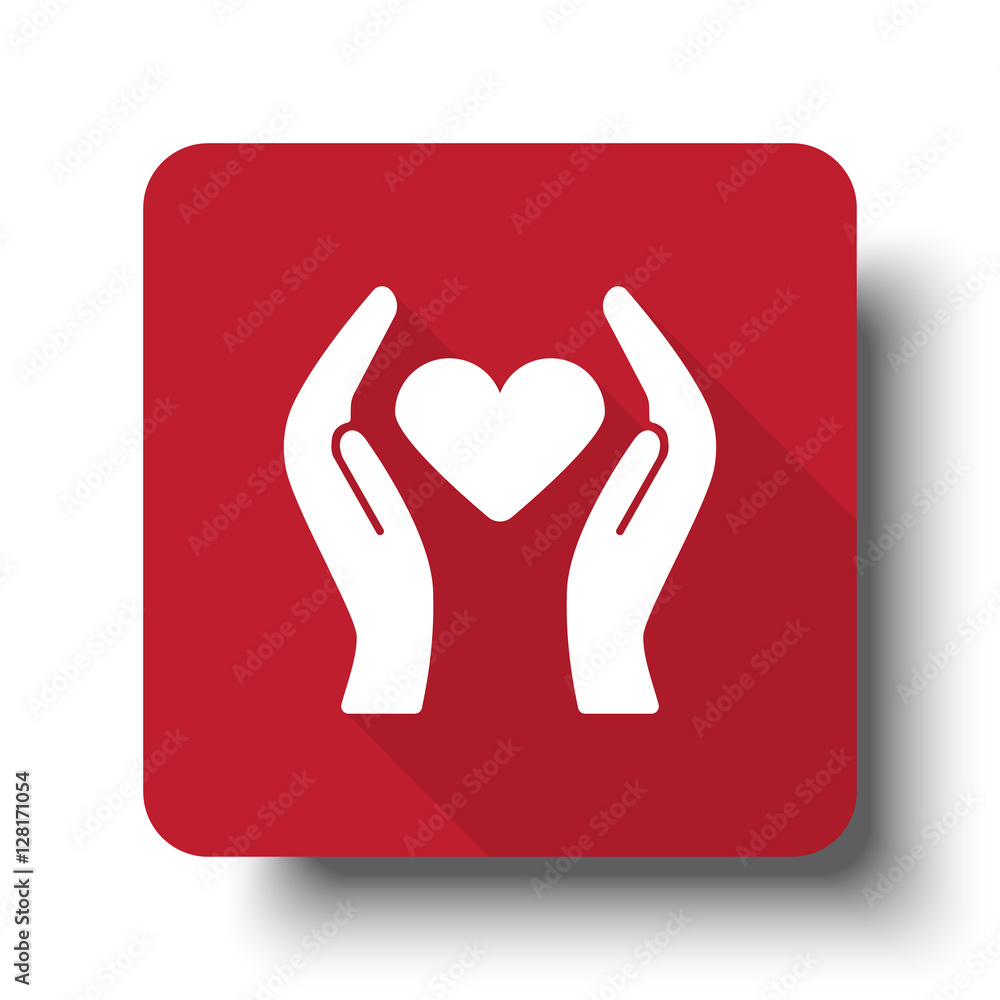 Wall mural flat heart care web icon on red button with drop shadow