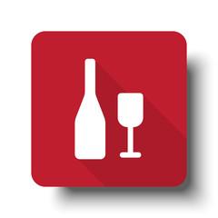 Flat Wine web icon on red button with drop shadow