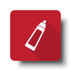 Flat Baby Bottle web icon on red button with drop shadow