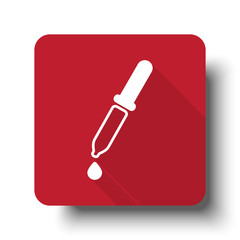 Flat Pipette web icon on red button with drop shadow