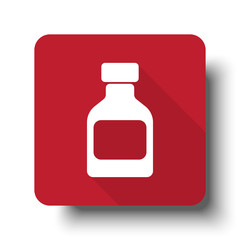 Flat Medicine Bottle web icon on red button with drop shadow