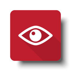 Flat Eye web icon on red button with drop shadow