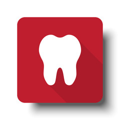 Flat Tooth web icon on red button with drop shadow