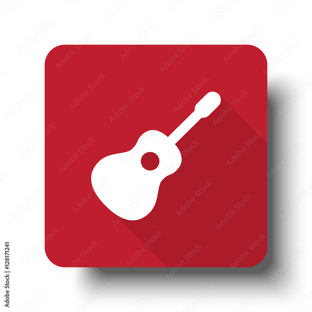 Wall mural flat guitar web icon on red button with drop shadow