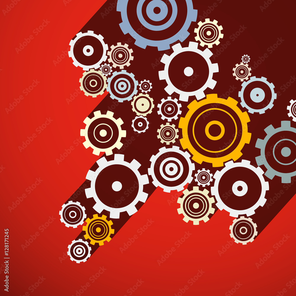 Poster cogs. retro gears illustration. vector paper clock parts on red background.