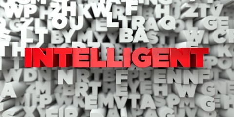 INTELLIGENT -  Red text on typography background - 3D rendered royalty free stock image. This image can be used for an online website banner ad or a print postcard.