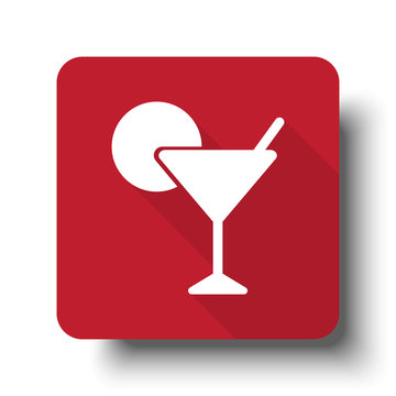 Flat Cocktail web icon on red button with drop shadow