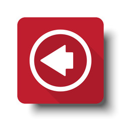 Flat Arrow Left web icon on red button with drop shadow