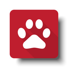 Flat Paw Print web icon on red button with drop shadow