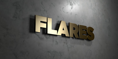 Flares - Gold sign mounted on glossy marble wall  - 3D rendered royalty free stock illustration. This image can be used for an online website banner ad or a print postcard.