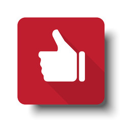Flat Thumb Up web icon on red button with drop shadow